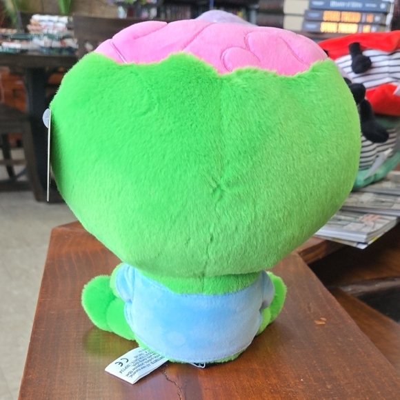 Quirky Zombie Plush with Pink Brain and Green Body - Picture 4 of 7